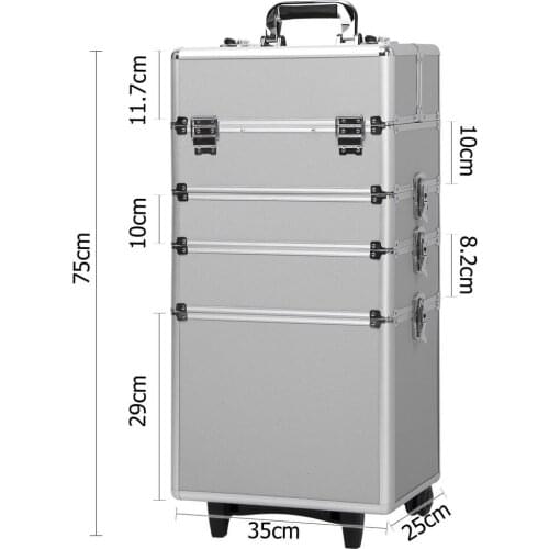 [US-W]4-in-1 Draw-bar Style Interchangeable Aluminum Rolling Makeup Case Silver(190813213)