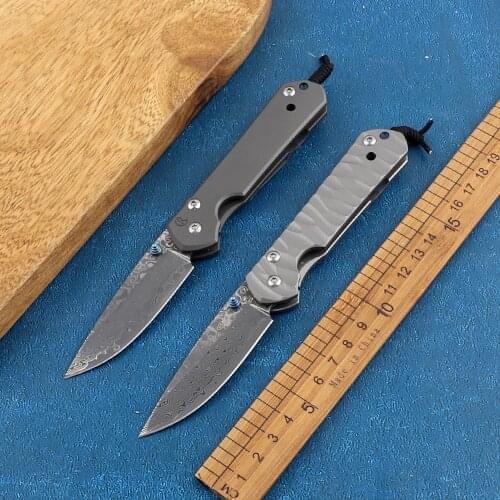 Tactical small Sebenza folding knife Damascus steel titanium handle outdoor camping survival hunting defense hand tool knife