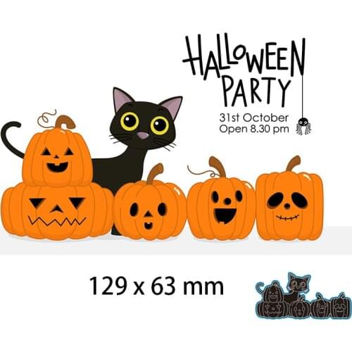 Cutting Dies Halloween Party Cat and Pumpkin Lanterns Metal for DIY Scrapbooking Photo Album Embossing Paper Card 129*63mm