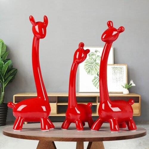 Home Furnishing decoration ceramic red deer family of three living room TV cabinet porch decoration style wedding gift