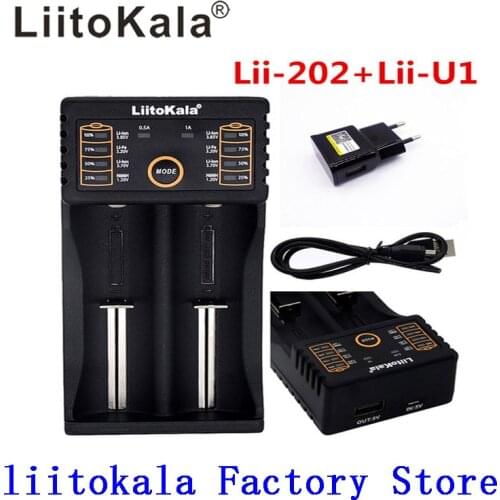 LiitoKala Lii-202 USB Intelligent Battery Charger with Power Bank Function for Ni-MH Lithium for 18650 26650 18350 14500 +Lii-U1
