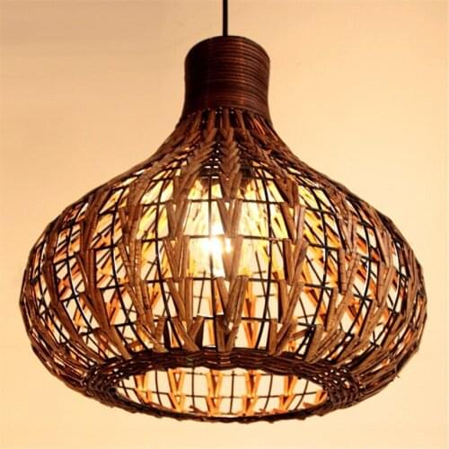 Vintage Industrial Pendant Light Minimalist Loft Retro Hand weaving pendant lamp Wicker Cage LED Pendant Lamp Hanging Light E27