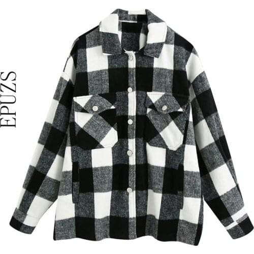 Women black Plaid jacket winter coat casual Long Sleeve thick coats female Oversized jacket 2020 ladies korean outwear