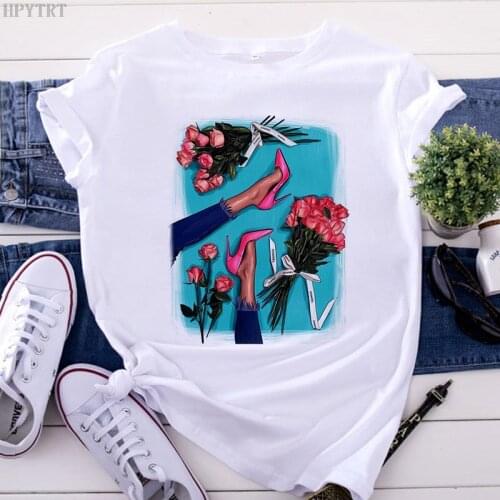 Women Tshirt Funny Sexy high heels Printed T Shirt Camiseta Mujer Short Sleeve Harajuku T-shirt Lady Yong Girl Tops Tee Clothing