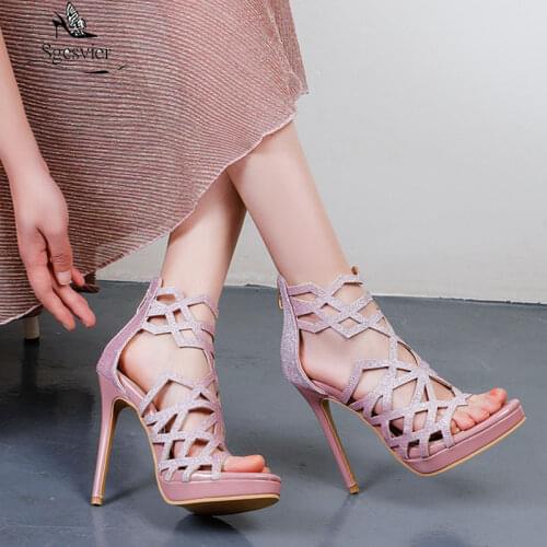 Sgesvier New Sexy Gold Blue Super High Platform Thin High Heels Sandals Woman Elegant Charm Shoes gladiator sandals big size 50
