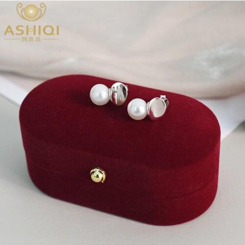 ASHIQI Natural Freshwater Perfect Round Pearl Earrings 925 Sterling Silver Jewelry for Women Wedding Gift