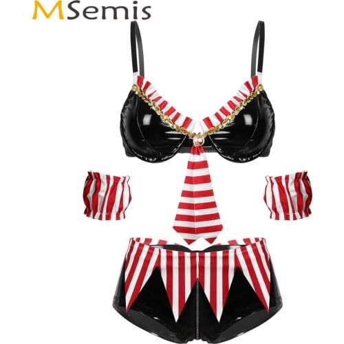 Women Erotic Anime Sailor Costume Halloween Sexy Cosplay Lingerie Club Wetlook Leather Uniforms Ruffle Trim Bra with Panties Set