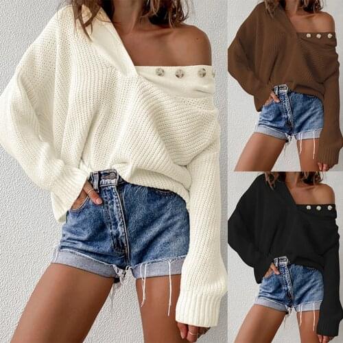 Women Loose Hooded Sweater Adults Button Down Solid Color Long Sleeve Pullover V neck White Black
