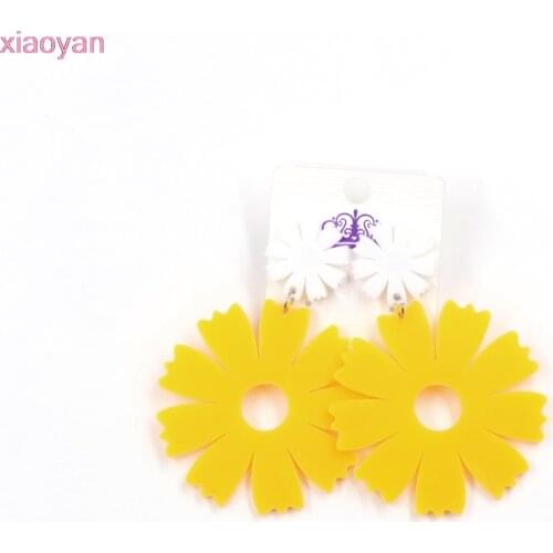 1pair) ER1156-50mm Acrylic Flower Dangle Earrings Cute Jewelry Yellow Acrylic Earrings