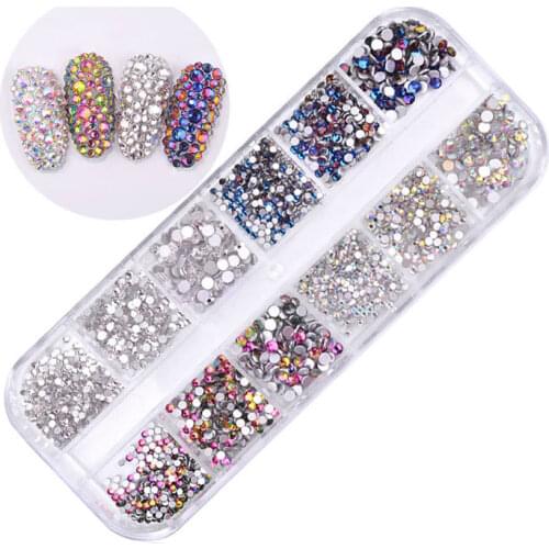 1440pcs /box Clear Silver Rhinestones Nail Decoration Round Glitters with Hard Case DIY Nail Art Decorations Nail Art Design