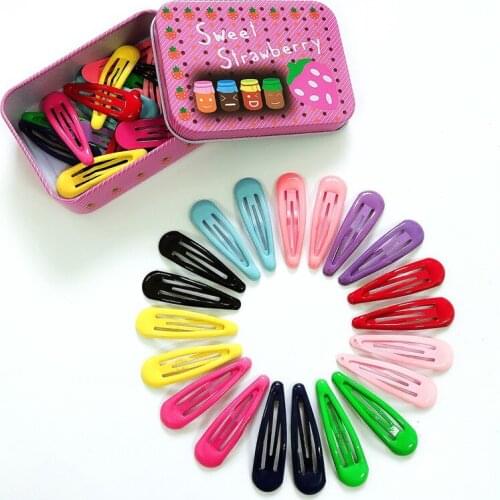 20Pcs/Lot 5cm Hair Clips Powder Glitter Girls Metal Hairpins Hair Accessories for Kids Candy Headwear Styling Tools with Tin Box