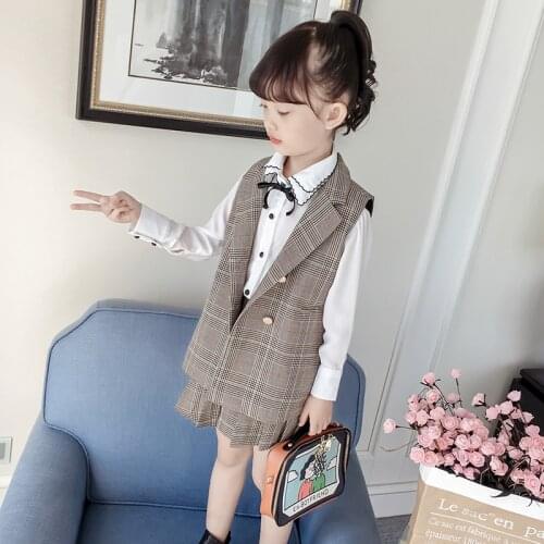 Girls clothing sets waistcoat+skirt 2pcs plaid baby girl clothes outfits girls halloween outfits vetements fille