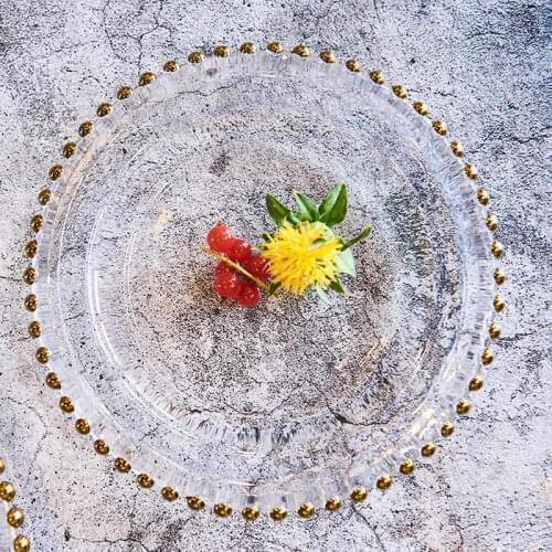 32cm Gold Plating Glass Salad Plate Kitchen Plate Burdock Fruit and Vegetable Plate Suitable Home Hotel Restaurant Kitchenware