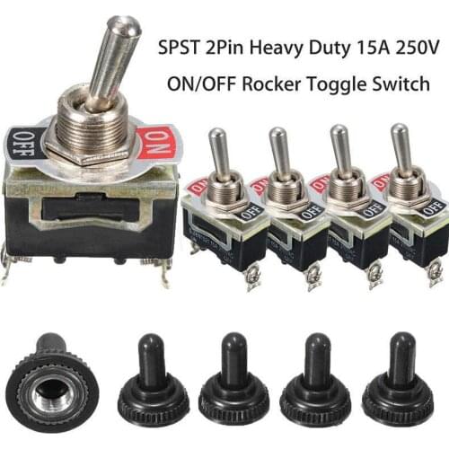 5pcs SPST 2Pin Car Boat 15A 250V ON/OFF Rocker Toggle Switch+Waterproof Boot HOT