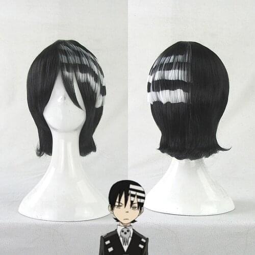 Anime Soul Eater Death the Kid Cosplay Wig Props Black White Wig+ Free Wig Cap Halloween Christmas Party Role Play Men Women