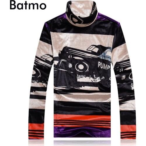 BATMO 2018 new arrival winter high quality velour printed thrtleneck thicked t-shirts men,mens casual t-shirt plus-size 5239