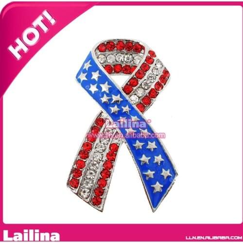 Free Shipping Independence Day Ribbon Rhinestone Pin Brooch American Flag Ribbon Brooch