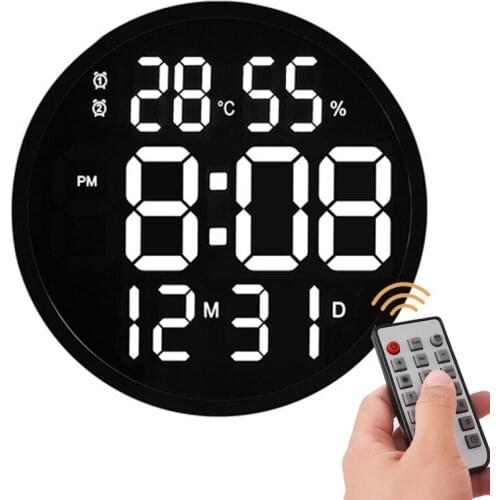 Large LED Digital Wall Clock Modern Design Temperature Humidity Electronic Clock with Dual Alarms Wall Watch Home Decor 12 inch