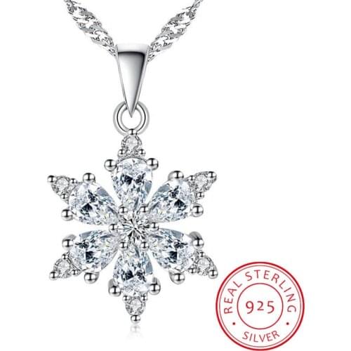 925 Sterling Silver Jewelry AAA Zirconia Snowflake Pendant Necklace For Women Gift 45cm Link Chain choker collares S-N134