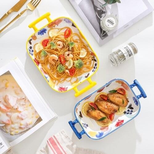 Flower season series hand-colored ceramic hand-baked dish baking bowl rice baking plate Western plate home