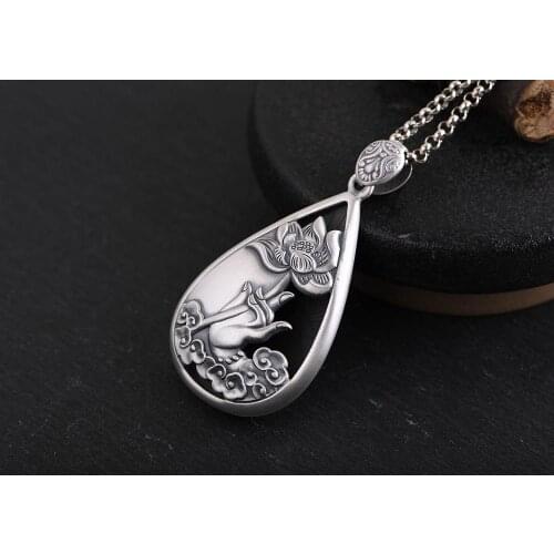 999 sterling Silver lotus flower Buddhas-hand Prayer pendant charm jewelry A4402