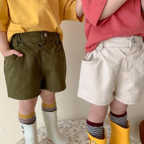 Childrens Shorts 2021 Summer New Baby Boys Casual Loose Solid Short Pants Korean Cargo Shorts For Girls Kids Summer Pants 2-7 Y