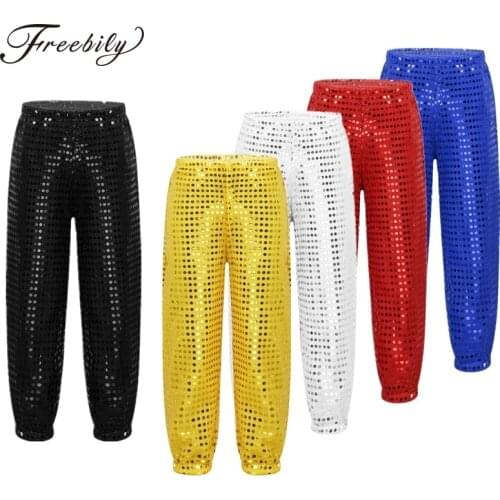 Kids Boys Girls Hip-hop Jazz Stage Performance Dance Costumes Street Dancing Shiny Sequins Dance Pants Trousers Kid Dance Wear