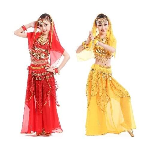 Belly Dance Costumes for Kids Girls Children Belly Dance Skirt Bollywood Dancing Dress Performance Competition Indian Cloth Set