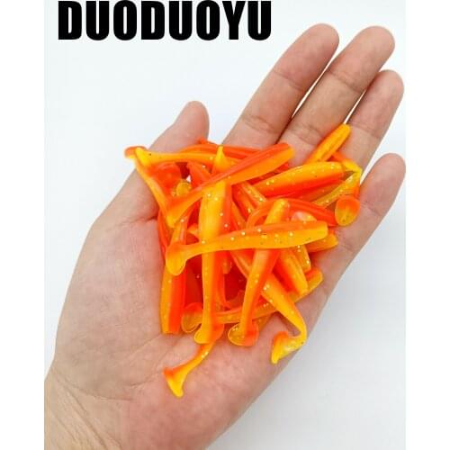 DUODUOYU 100PCS/Lot Soft Fishing Lures 55mm/63mm/70mm/90mm/120mm Wobblers Carp Soft Lures Silicone Artificial Double Color