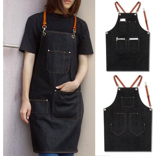 Denim Apron Strap Bib Apron Barista Bartender BBQ Chef Uniform Workwear 2019ing