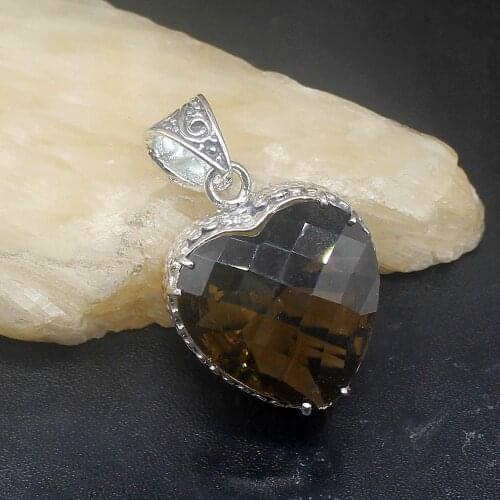 Gemstonefactory Jewelry Big Promotion 925 Silver Heart Smoky Topaz Magic Women Ladies Mom Gifts Necklace Pendant 20213607