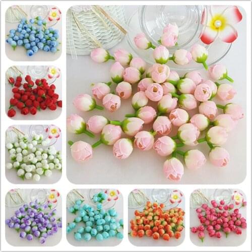 100pcs 2cm Artificial Mini Camellia Flowers Silk Tea Rose Bud Heads For DIY Wreath Wrist Flower Hair Dress Wedding Decoration