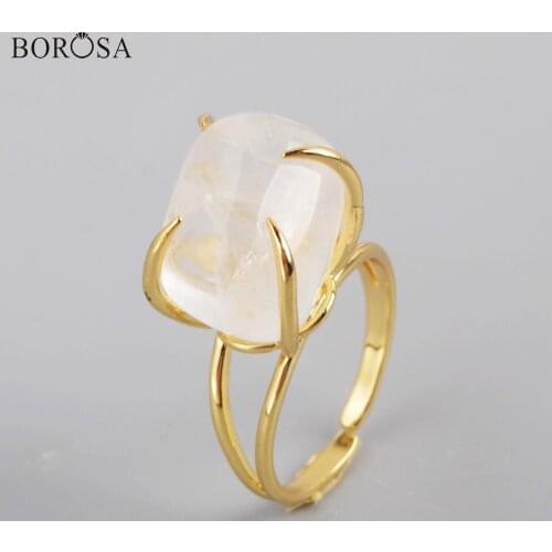 Gold Color Polished Natural Crystal Claw Ring for Women Irregular White Quartz Rings Fashion Resizable Ring Party Jewelry ZG0443
