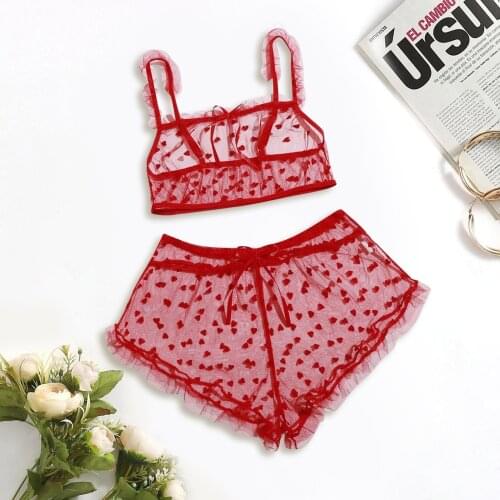 Sexy Lingerie Sets Bra Red Polka Dot Summer Sleeveless Square Collar Pajamas Shorts Underwear for Women Bielizna Damska M-XL