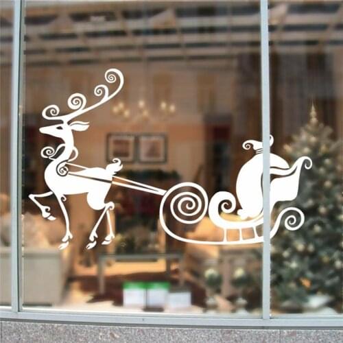Beautiful Reindeer Sleigh Wall Stickers For Store And Home Decor Xmas Festival Season Vinyl Wall Art Diy Window Decal