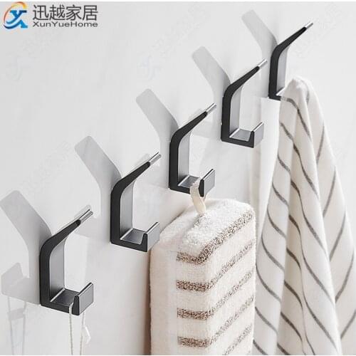 Robe Hook Self Adhesive Wall Door Hanger Black White Aluminum Key Bag Hanging Bathroom Towel Holder Kitchen Accessories