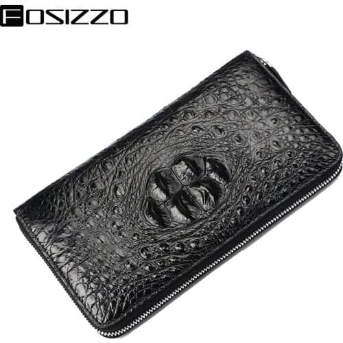 FOSIZZO Men Wallet Genuine Leather 100% Crocodile Luxury Long Alligator Wallet Case For Business Men Phone Bag Purse FS3019