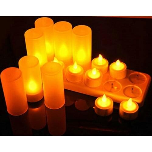 Set of 12 Frosted Rechargeable Flameless Led Tea Light Candle lamp Xmas/Wedding/Church/Bar/Home party table decor-5 Color option