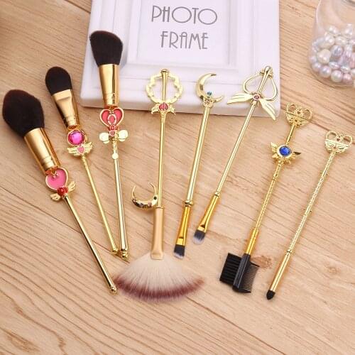 Hot Sailor Moon Cosmetic Makeup Brushes Set 8pcs Tools Kit Eye Liner Shader Foundation Powder Natural-Synthetic Pink Hair