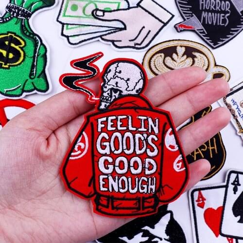 Hippie Style Patch Smoking skull Embroidered Patches On Clothes DIY Iron On Patches For Clothing Stickers Punk Letter Badges