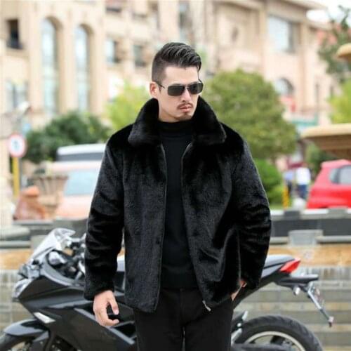 New Winter Imitation Mink Fur Coats Men Jacket Thick Turn Down Collar/Hooded Faux Fur Jacket Male Black Overcoat