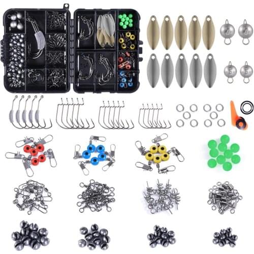 PLUSINNO 156pcs Fishing Accessories Kit, Including Jig Hooks, Bullet Bass Casting Sinker Weights, Different Fishing Swivels Snap
