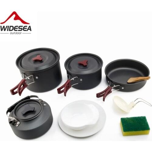 Widesea 4-5 persons camping tableware outdoor cooking set camping cookware travel tableware pots pan coffee kettle picnic set