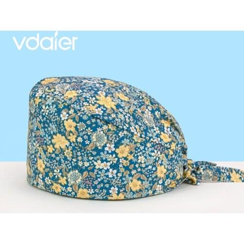 Unisex cotton adjustable scrubs caps Tieback Elastic pet grooming hats Floral printing hat working cap beauty salon nursing cap