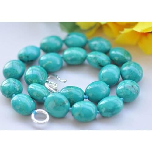 S2343 Smooth 17" 18mm Natural Green Egg Turquoise Bead Necklace