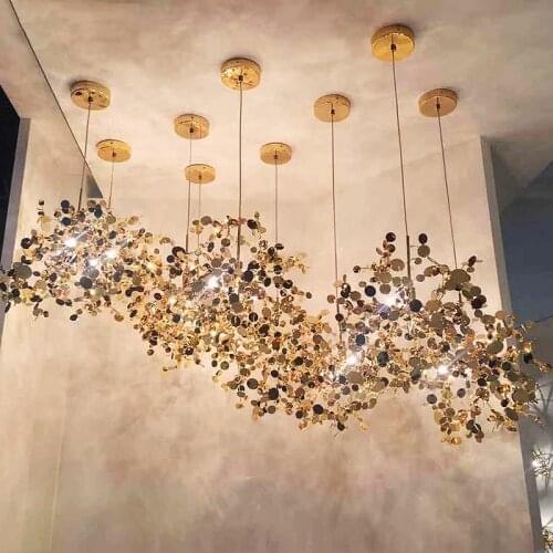 Modern Creative LED Chandelier Stainless Steel Art Leaf Restaurant Living Room Bar Bedroom Nordic Decoration Hanging Lighting