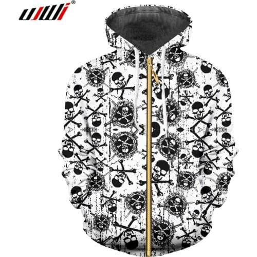 UJWI Unisex Sports Zip Hoodies 3D Printed Skulls And Sleleton Theme Mens Zipper Coat Fashion Man Oversized 5XL Suppliers