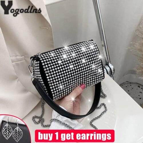 Rhinestone Diamond Chain Crossbdoy Bag Female Portable Small Handbag Women Messenger Bag Fashion Clutch Boston Purse Feminina