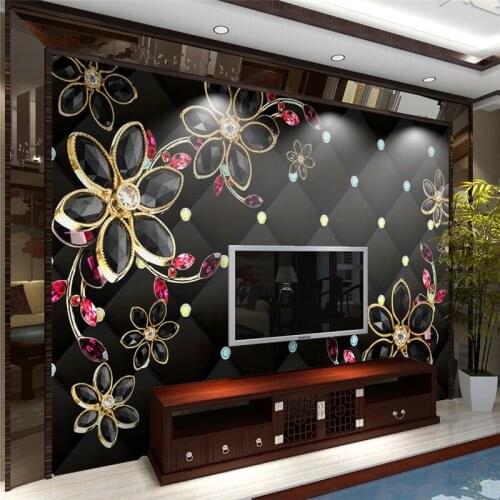 Beibehang Black Diamond Jewelry Flower papel de parede 3d TV Wall Background floor wallpaper for wall 3d photo mural living room