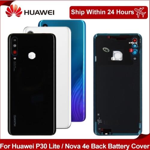 For Huawei P30 Lite Back cover Battery Cover + Camera Glass Lens 24MP/48MP For Huawei nova 4e Back Door Replacement Parts